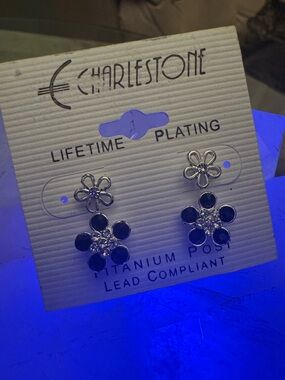 Black and Silver Flower Stud Earrings